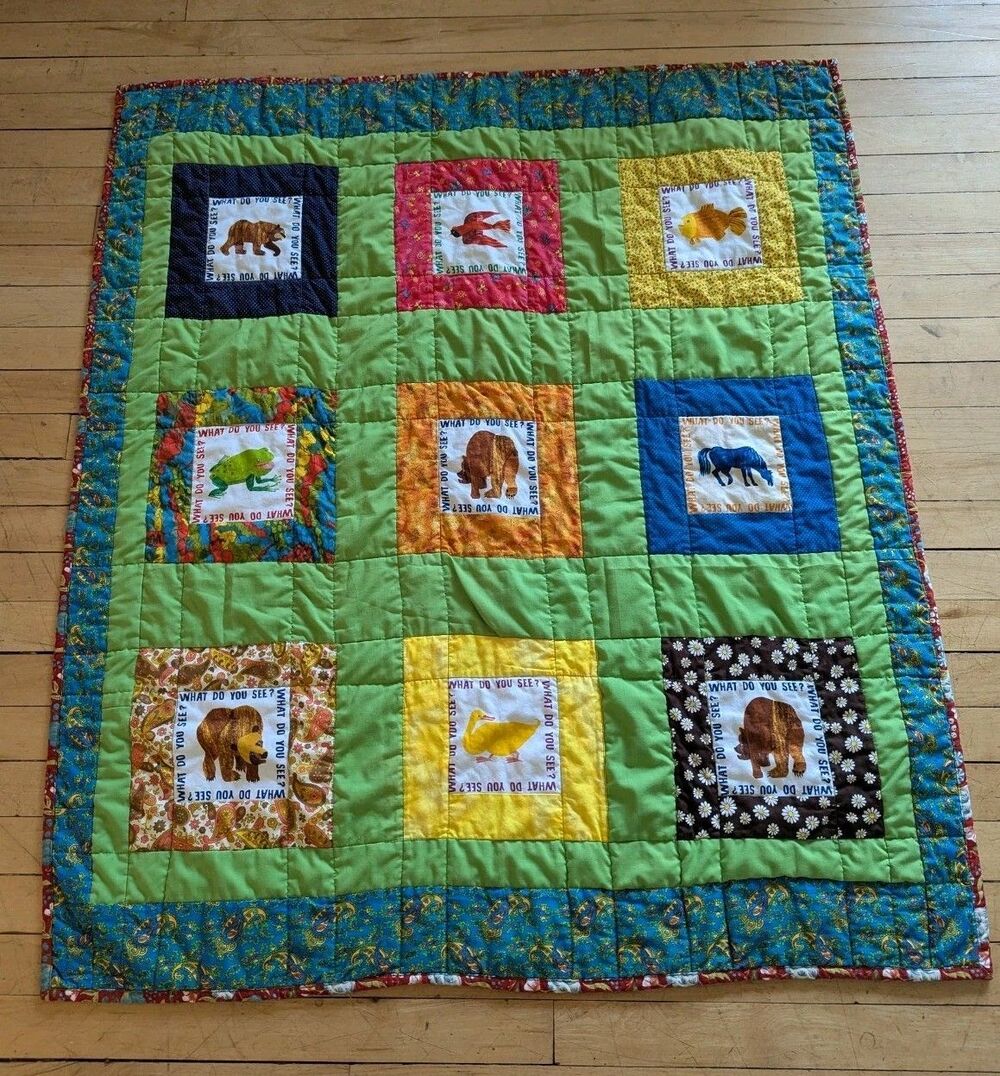 Eric Carle Cotton Baby Toddler Quilt Brown Bear What Do You See? Fabric Handmade